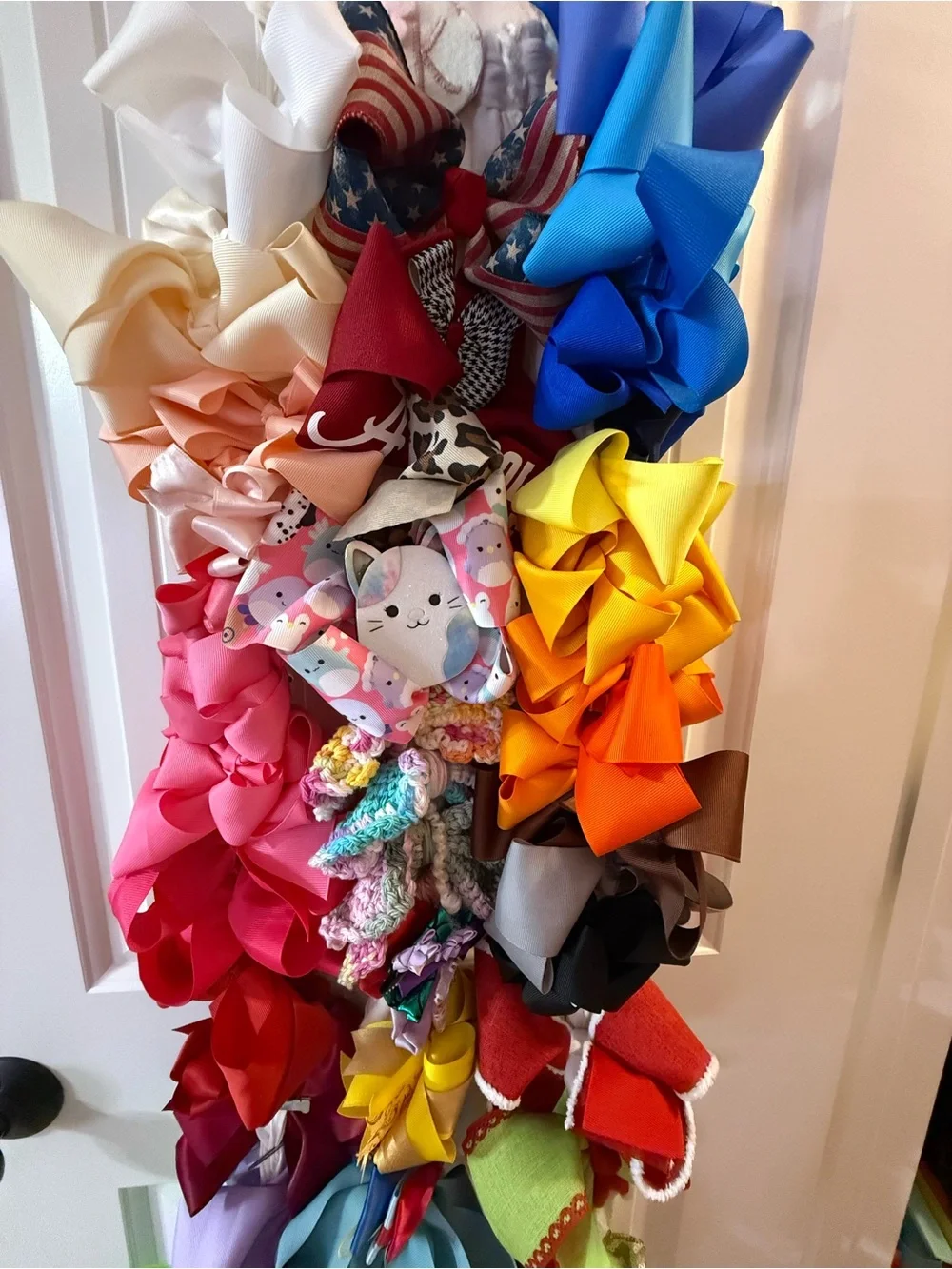 Handmade Multicolor Kids Hair Bow Holder and Organizer with bows.